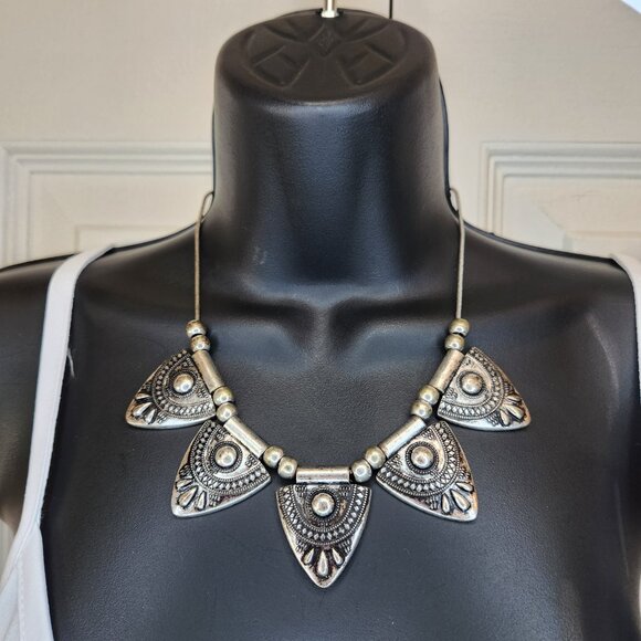 Bold Tribal Statement Necklace – Antique Silver Tone - Picture 2 of 11